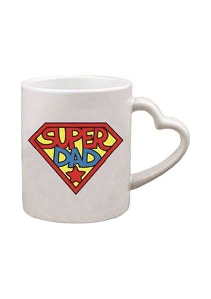 Superman Super Dad Baba Hediye Beyaz Kalp Kulplu Süblimasyon Baskılı Bardak Kupalar