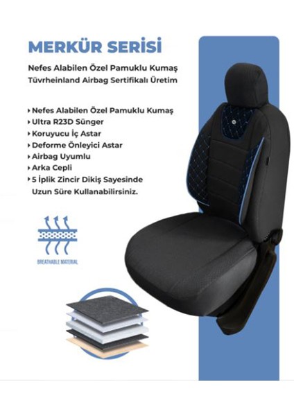 Seat Felicia Uyumlu Merkür Desen Oto Koltuk Araba Kılıfı Mavi Model