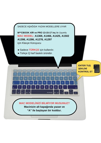 Macbook Air Pro Klavye Koruyucu (Türkçe Q) Ombre (Eski USB’li Model 2008/2017 yılı) ile Uyumlu fiyatları