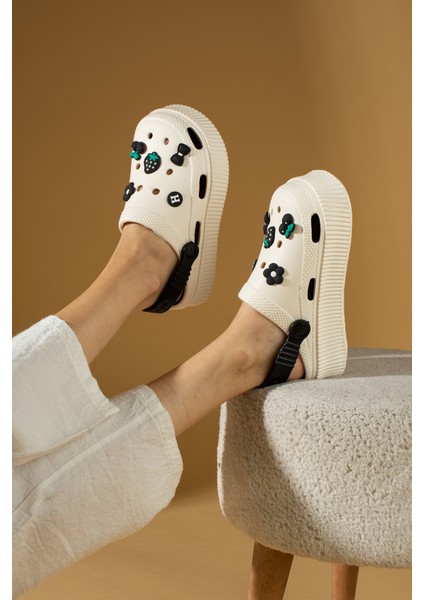 Yüksek Taban Jibbitzli Eva Comfort Kadın Sandalet DNZ224-24BEJSIYAH