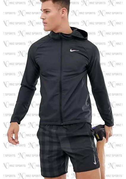 Essential Hooded Running Su Tutmaz Kumaş Kapüşonlu Erkek Spor Ceket