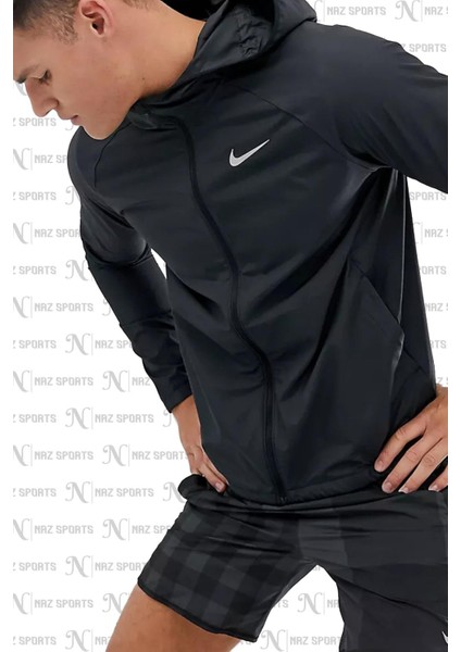 Essential Hooded Running Su Tutmaz Kumaş Kapüşonlu Erkek Spor Ceket