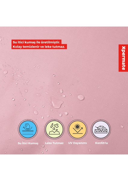 Fermuarlı Sandalye Minderi Su Itici Kumaş 40X40 cm Sünger Sandalye Minderi Bağcıklı Pembe