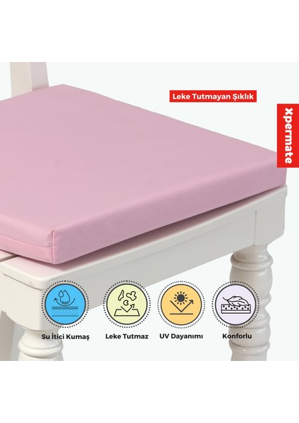 Fermuarlı Sandalye Minderi Su Itici Kumaş 40X40 cm Sünger Sandalye Minderi Bağcıklı Pembe