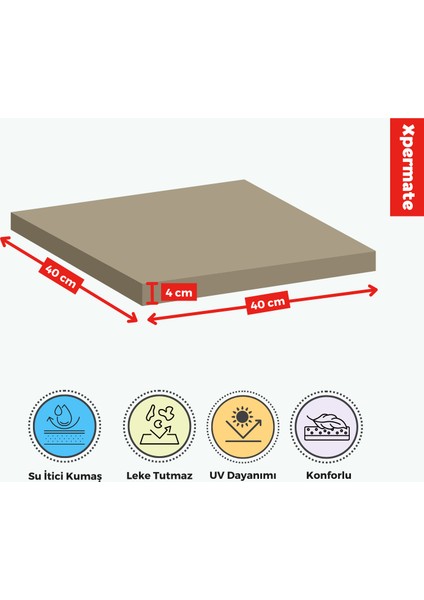 Fermuarlı Sandalye Minderi Su Itici Kumaş 40X40 cm Sünger Sandalye Minderi Bağcıklı Bej fırsatları