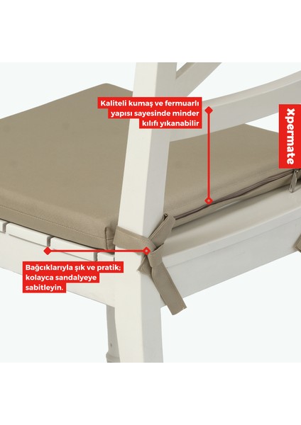 Fermuarlı Sandalye Minderi Su Itici Kumaş 40X40 cm Sünger Sandalye Minderi Bağcıklı Bej modelleri