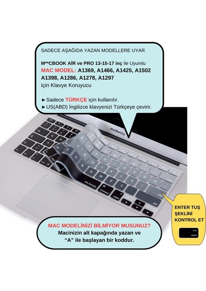 Macbook Air Pro Klavye Koruyucu (US to TR) Ombre (Eski USB’li Model 2008/2017 yılı) ile Uyumlu