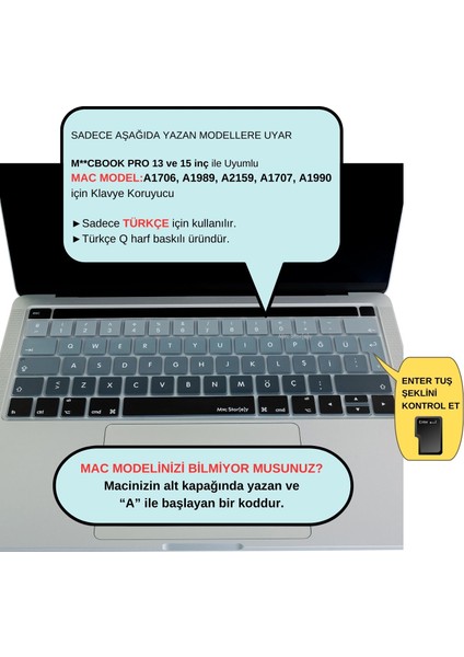 Macbook Pro Klavye Kılıfı Türkçe Q Baskı A1706 A1989 A2159 A1707 A1990 ile Uyumlu Ombre