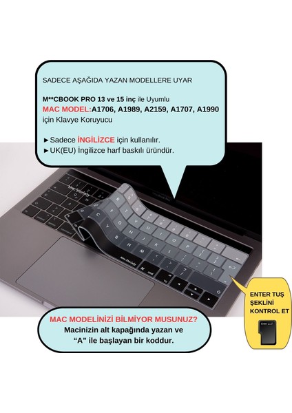 Macbook Pro Klavye Koruyucu UK(EU) İngilizce Baskı A1706 1989 2159 A1707 1990 Uyumlu Ombre