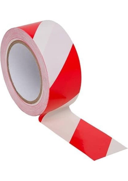 Yer Işaretleme Bandı Kırmızı Beyaz 50 mm 30 Metre