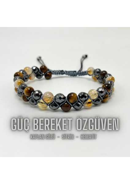 Güç Bereket Özgüven Bilekliği - Sitrin - Hematit - Kaplan Gözü