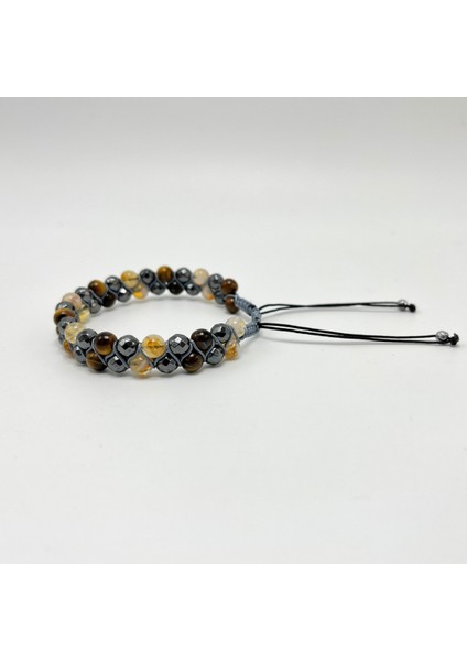 Güç Bereket Özgüven Bilekliği - Sitrin - Hematit - Kaplan Gözü fırsatları