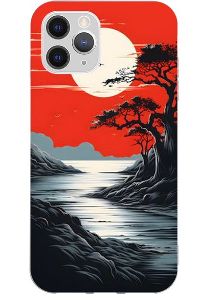 Apple iPhone Xs Max Kaplama Gri Kırmızı Gün Batımı