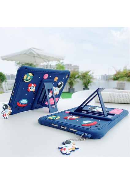 Samsung Galaxy Tab A 8.0 T290 Case Kickstand Silikon Pc Astronot Tasarım Tablet Kapağı Kılıfı