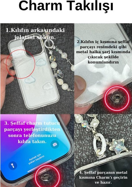 Paladyum Case Apple iPhone 15 Pro Uyumlu Lux Işıltılı Inci Charmlı Kalpli Kılıf