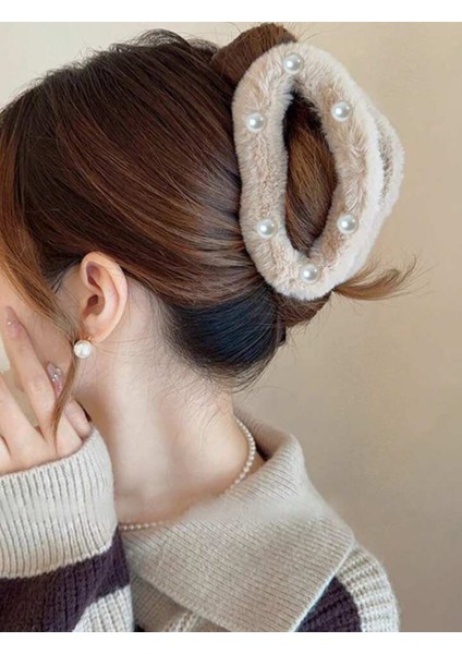 Büyük Boy Inci Peluş Mandal Toka 13 cm