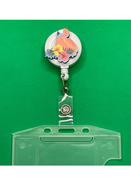 Flamingo Çiçekli Yoyo Yaka Kartlığı Yoyo Kart Tutucu