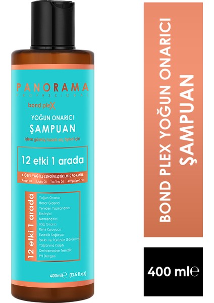 Panorama Professional Bond Plex Yoğun Onarıcı Bakım Seti 12 Etki 1 Arada 400 ml Şampuan + 400 ml Saç Bakım Kremi + 400 ml Sıvı Saç Kremi (Fön Suyu)