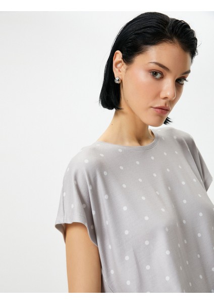 Pijama Üstü Puantiyeli Bisiklet Yaka Kısa Kollu