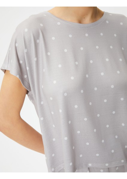 Pijama Üstü Puantiyeli Bisiklet Yaka Kısa Kollu