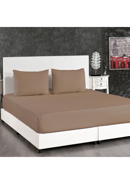 Pamuk Saten 180X200 Çift Kişilik Çizgili Lastikli Çarşaf Seti