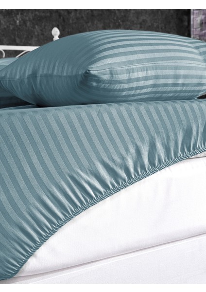 Pamuk Saten 180X200 Çift Kişilik Çizgili Lastikli Çarşaf Seti