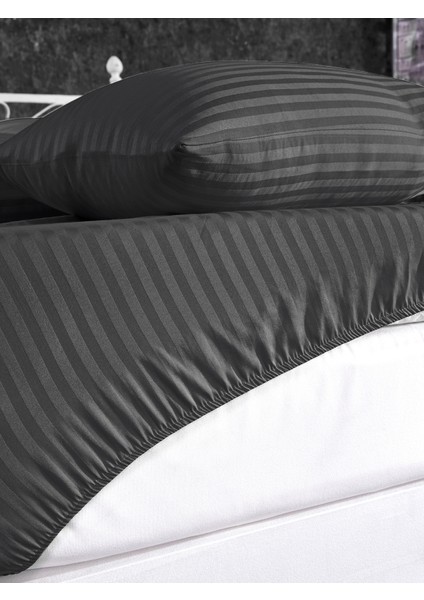 Pamuk Saten 100X200 Tek Kişilik Çizgili Lastikli Çarşaf Seti
