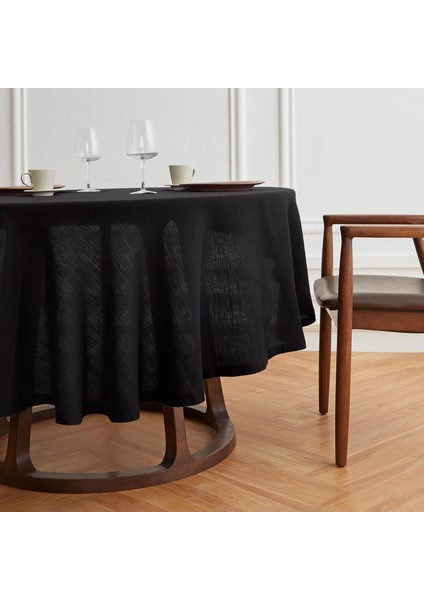 Polyester Simsiz Keten Yuvarlak Dertsiz Masa Örtüsü 160CM