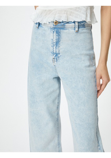 Geniş Kısa Paça Kot Pantolon Yüksek Bel Esnek Rahat Kalıp Cepli Pamuklu - Sandra Jeans