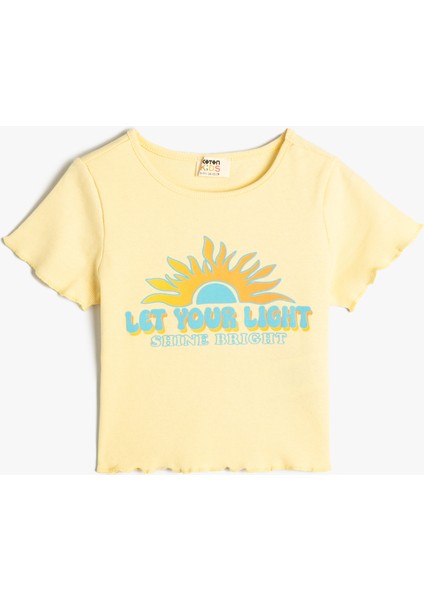 Crop Tişört Kısa Kollu Yaz Temalı Pamuklu