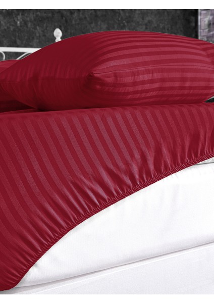 Pamuk Saten 100X200 Tek Kişilik Çizgili Lastikli Çarşaf Seti