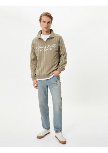 Yarım Fermuarlı Sweatshirt Slogan Baskılı Dik Yaka fiyatları