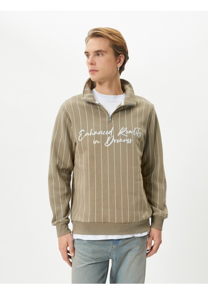 Yarım Fermuarlı Sweatshirt Slogan Baskılı Dik Yaka modelleri