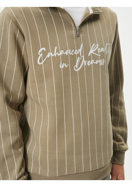 Yarım Fermuarlı Sweatshirt Slogan Baskılı Dik Yaka indirimleri