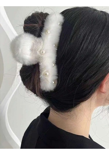 Büyük Boy Inci Peluş Mandal Toka 12 cm