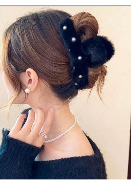 Büyük Boy Inci Peluş Mandal Toka 12 cm