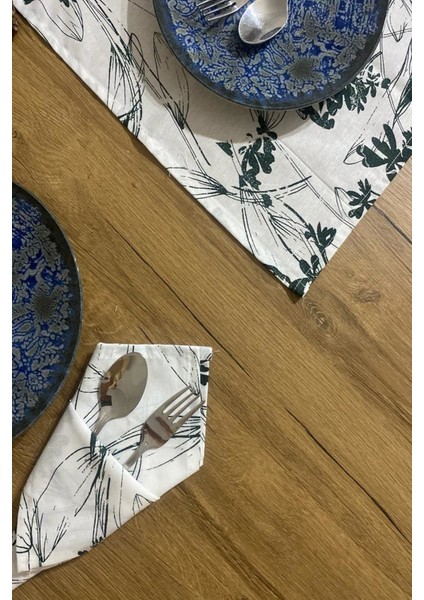 6'lı Yeşil Çiçekli Keten Servis Sunum Peçetesi modelleri