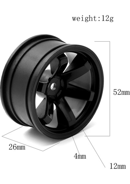 4 Adet 1/10 On-Road Drift Araba 52X26MM Tekerlek Göbeği 1.9 Inç Tırmanma Araba Jantı TT02, Siyah (Yurt Dışından)