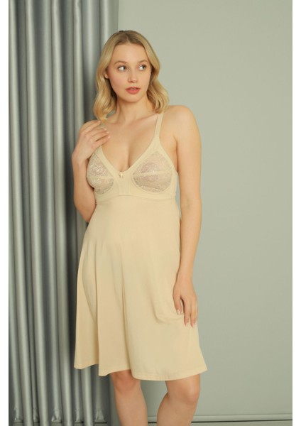 Ten Renk Dantelli Toparlayıcı Sütyenli Kombinezon