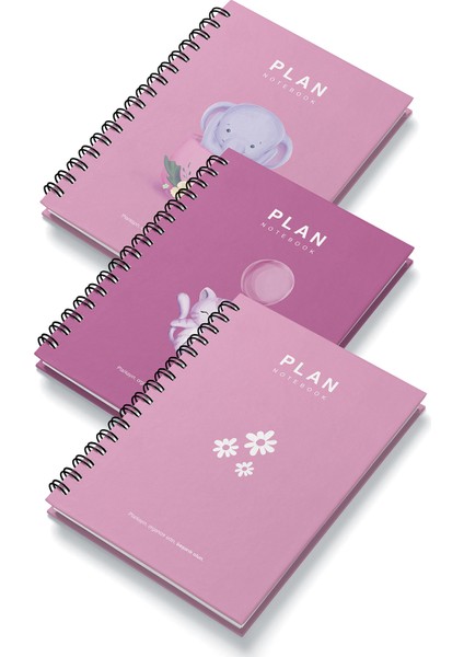 Deep Notebook 3'lü Set Süresiz Planlayıcı Ajanda A5 Spiralli Renkli Tasarım