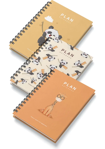 Deep Notebook 3'lü Set Süresiz Planlayıcı Ajanda A5 Spiralli Maskot Set Tasarım