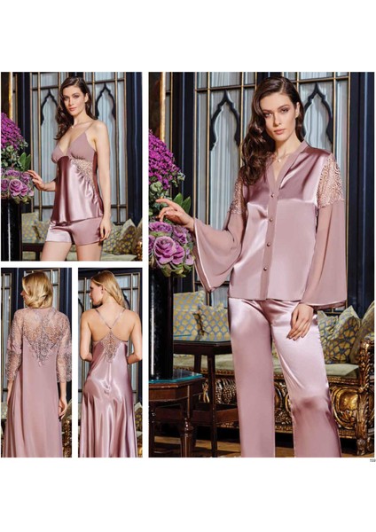 636 Saten Dantelli 6 Lı Set --Ekru - -- L