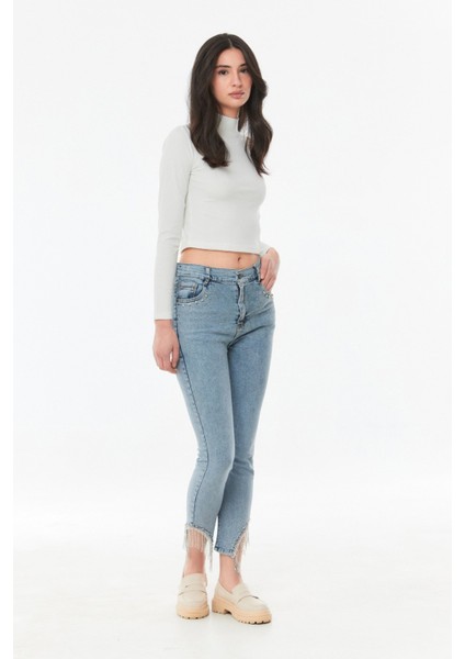 Taşlı Yüksek Bel Straight Fit Kız Çocuk Jean modelleri