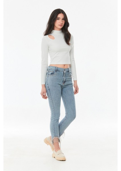 Taşlı Yüksek Bel Straight Fit Kız Çocuk Jean indirimleri