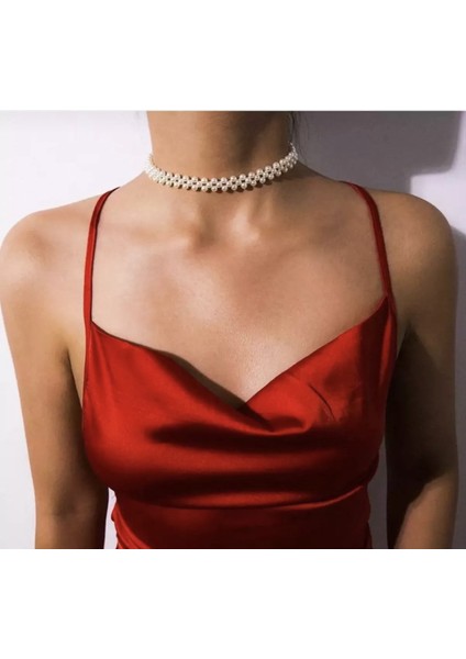 Ekru Inci Choker Kolye