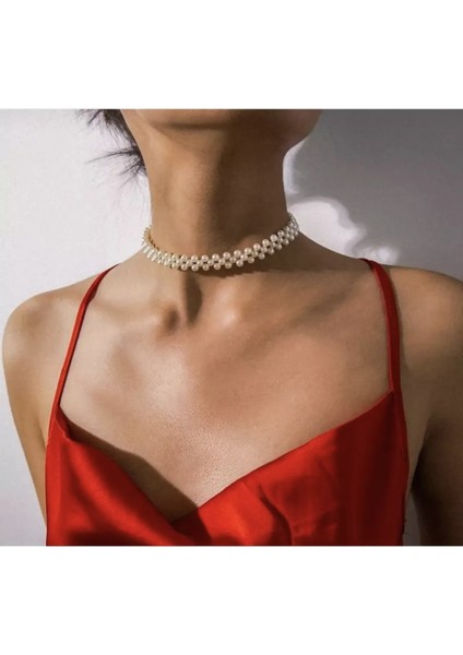 Ekru Inci Choker Kolye