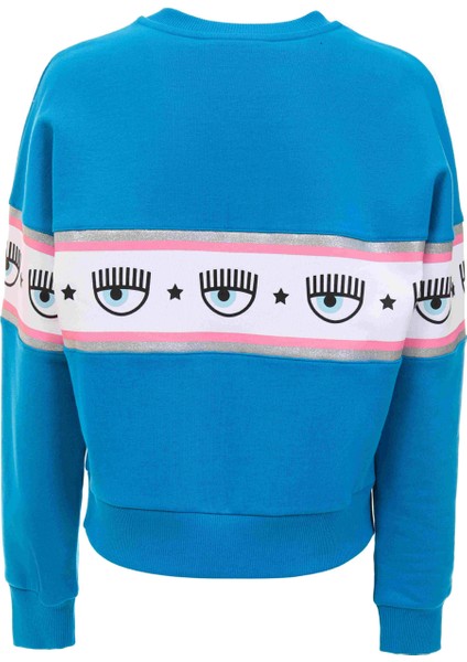 Bisiklet Yaka Baskılı Mavi Kadın Sweatshirt 75CBIF03