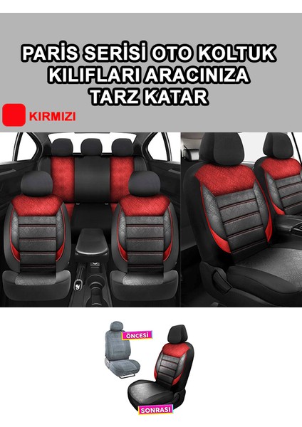 Alfa Romeo 90 Uyumlu Paris Desen Oto Koltuk Araba Kılıfı Kırmızı Model