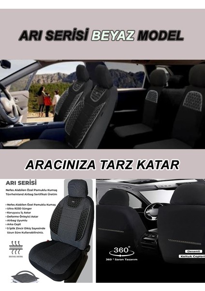 Aston Martin V8 Vantage Uyumlu Arı Desen Oto Koltuk Araba Kılıfı Beyaz Model