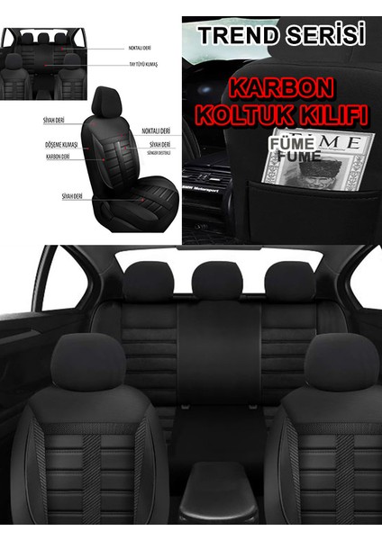 Proton 418 Uyumlu Trend Serisi Karbon Oto Koltuk Araba Kılıfı Füme Model